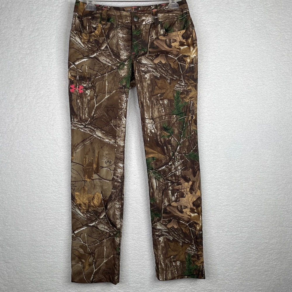 Under Armour Womens 8 Realtree Xtra Camo Allseasongear Semi-Fitted Pants Brown